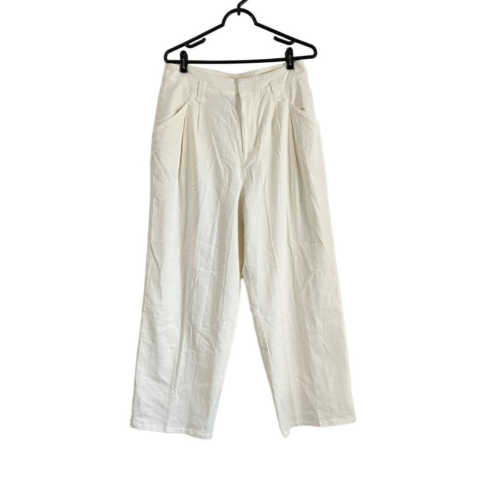 Anthropologie Maeve Womens Cream Pleated Straight Trouser Dress Pants Size 10